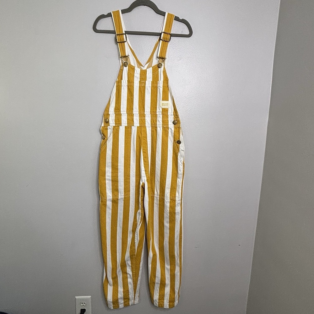 Women's Big Bud Press Sunflower Yellow And White Striped Overalls Size XS